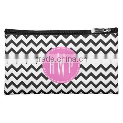 Black and White Striped Pattern Hot Pink monogrammed cosmetic bag
