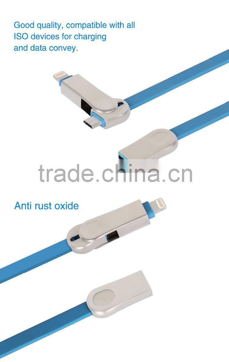 New!!! Micro USB Cable USB Data Cable USB Charger Cable for both of iphone and android two-in-one(CB03)