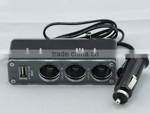 USB Cigarette Lighter Car Charger with three Socket Splitter