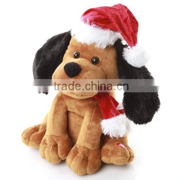 2015 hot sale chrismas toy for gifts/ christmas dog plush toy/Plush dog with Santa hats