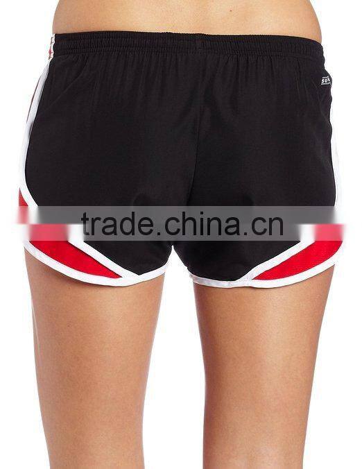 womens 100% polyester gym shorts with trimming