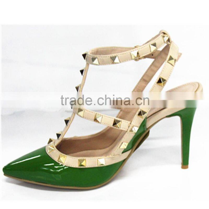 2015 new design girls fashion green sandal