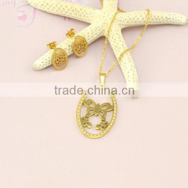 Western Circular Butterfly Stainless Steel Necklace And Earring Ring Wedding Jewelry Sets