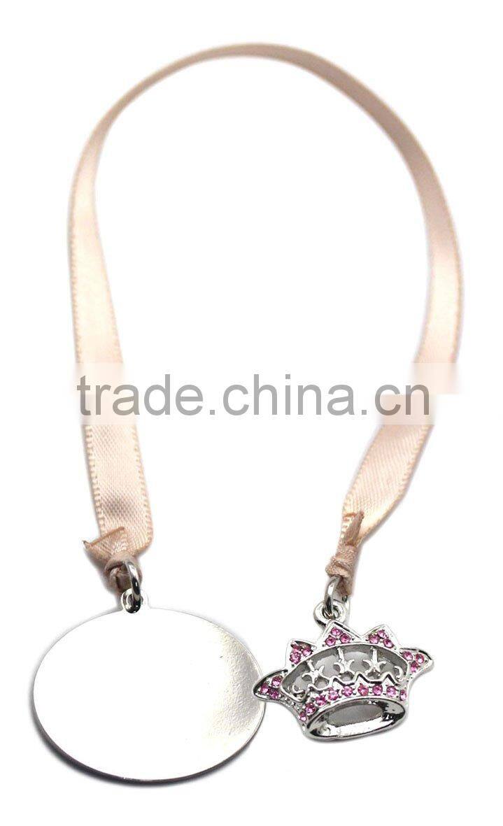 custom metal flower shaped Bookmarks with Ribbon, Made of Alloy and Crystal