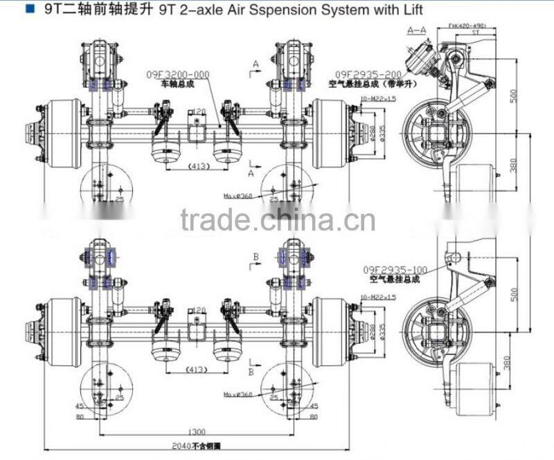 2 axle trailer air suspension with lift