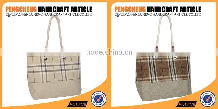 women polyester stripe shoping handbags cotton handle