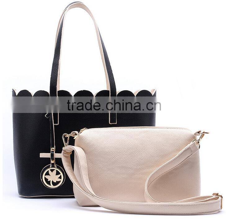 European Style Pure Color Pandent Decorated PU Leather Handbag Satchel Tote