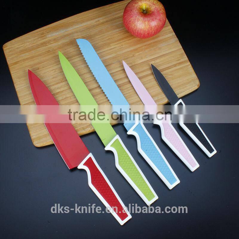 KP1401-S5. New Designed Colorful Nonstick Knife with PVC Box Packing Color Coating knife set