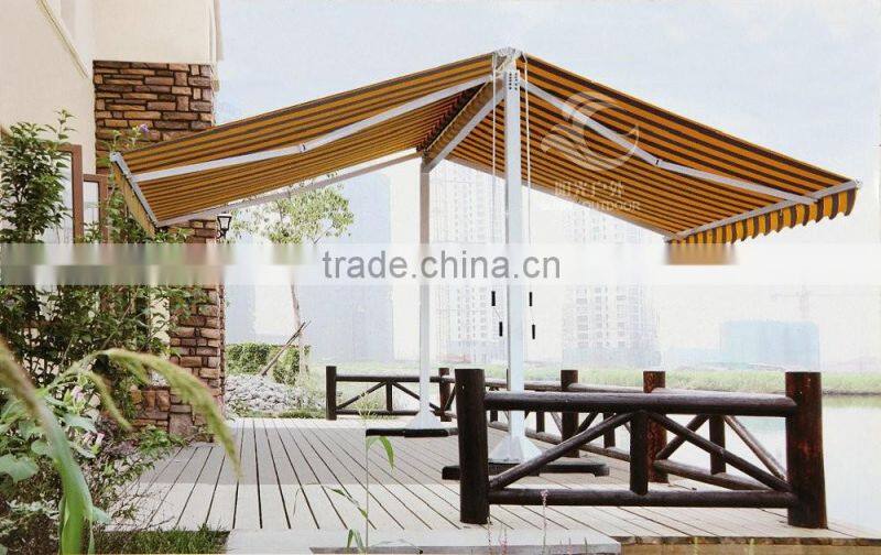 Large remote control retractable free standing awning fabric