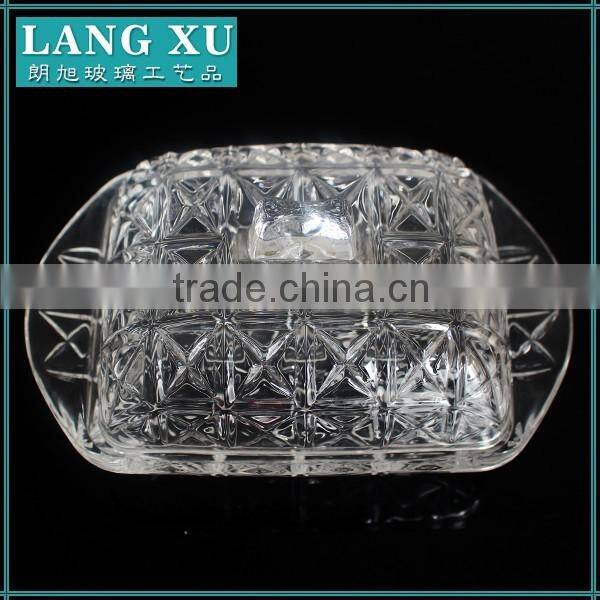 Carved lidded glass cream butter dishes with lids