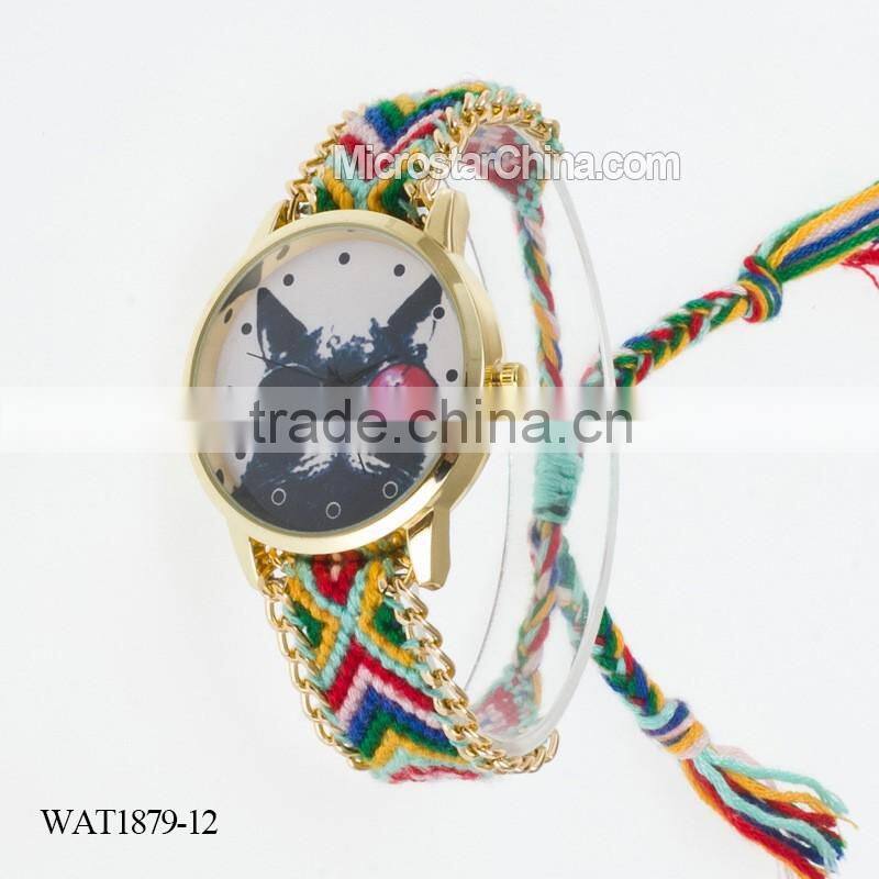 Elastic knitting watch chain cat face quartz watch price