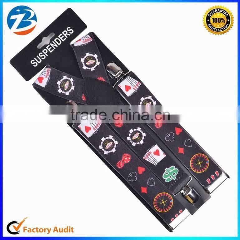 Promotional Poker Printed Wide Elastic Braces Men and Lady Suspenders