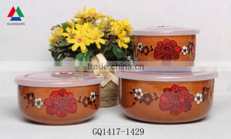 Reactive glazed ceramic bowl fresh bowl with plastic lid for cheap sale