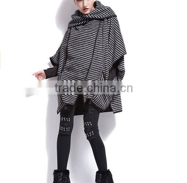Women's fashion stripe Bat Poncho Cape Jacket sweater casual Warm Cloak Coat Knitwear