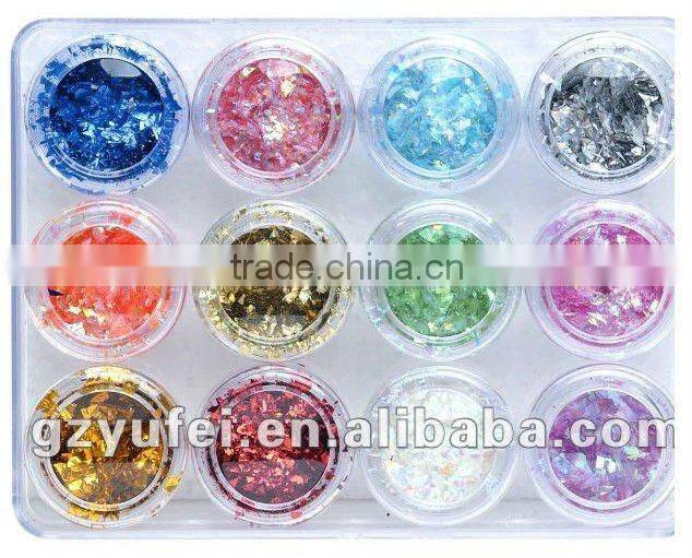 12 Color Acrylic UV Gel Nail Art Glitter Dust Walnut Shell Powder