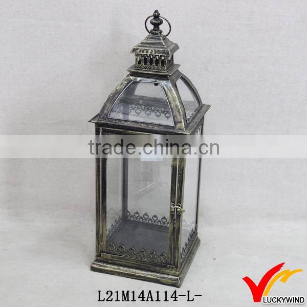 clear glass panel side vintage style hold candle antique metal lantern