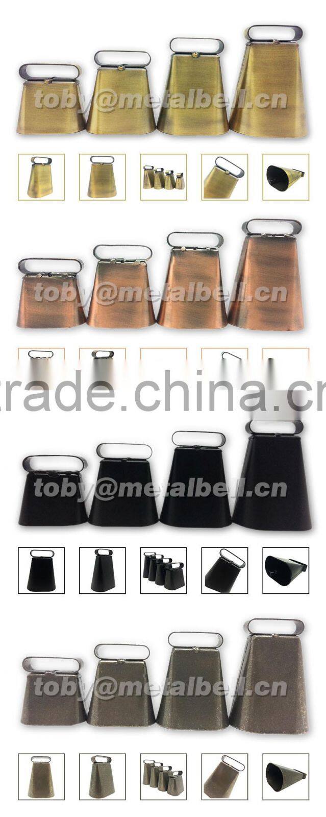 Hunting bell in plated or painted color surface with logo and strap attached