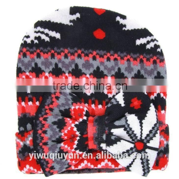 New Xmas Neonatal baptism cap Owl stars Baby Hat Keep Warm Double Layer Beanie Hats bow Knitted Cotton Caps