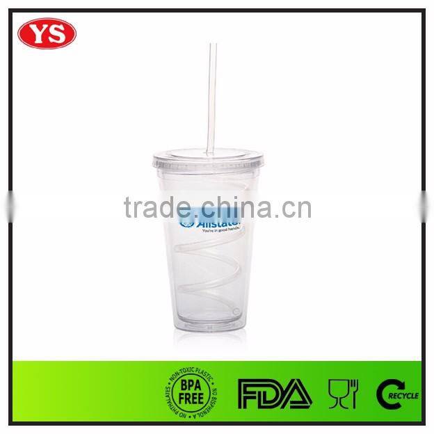 16 oz Custom drinking bpa free plastic cup with straw for promotion
