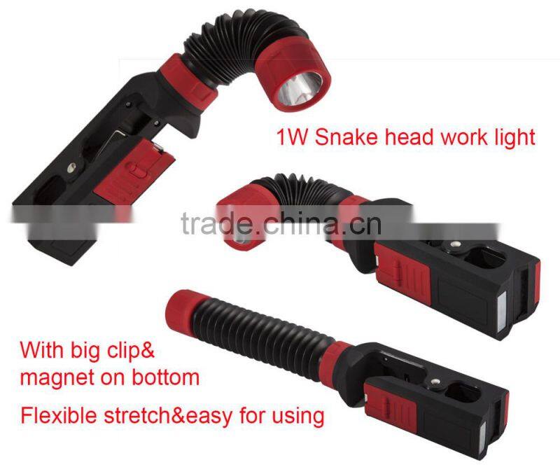 1W LED Snake head work light with big clip&magnet flexible adjustable led work lamp working light