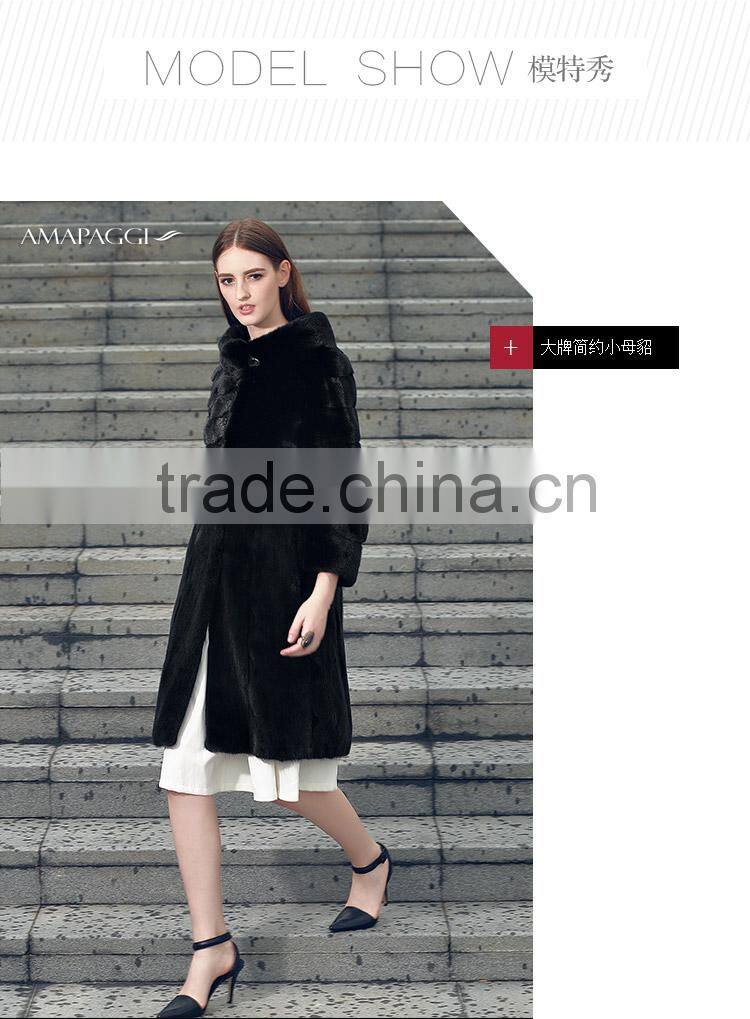 Famous Brand design simple black female mink fur coat for women