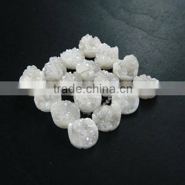 14mm rainbow white plated druzy quartz irregular surface round stone cabochon for DIY pendant charm supplies 4110093