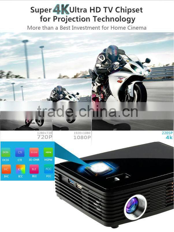 2015 Hot Sales! High Standard Ultra HD Bluetooth 4.0 3D LED Portable Projector/Home Projector/Mini Projector Support WIFI