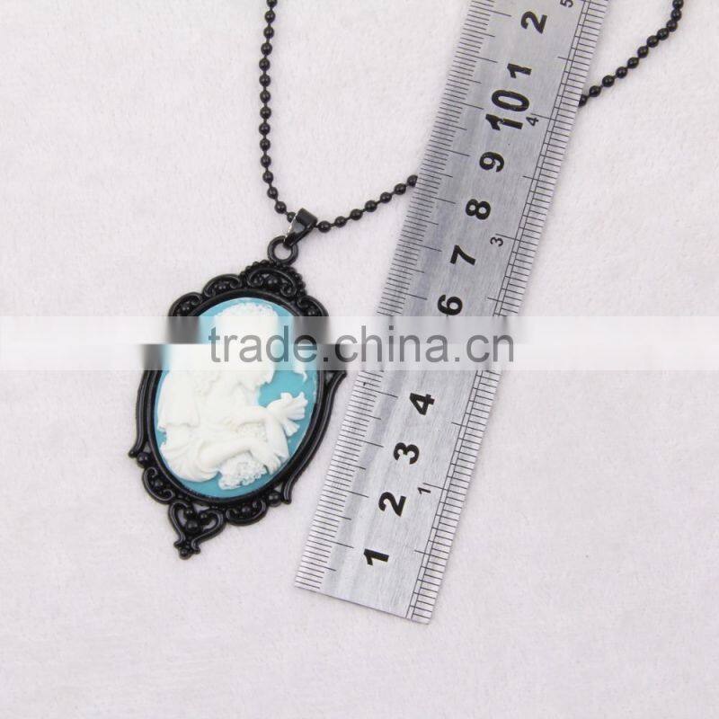 fashion jewelry necklace steampunk necklace classical blue resin silhouette cameo black pendant 2015 new made in China yiwu