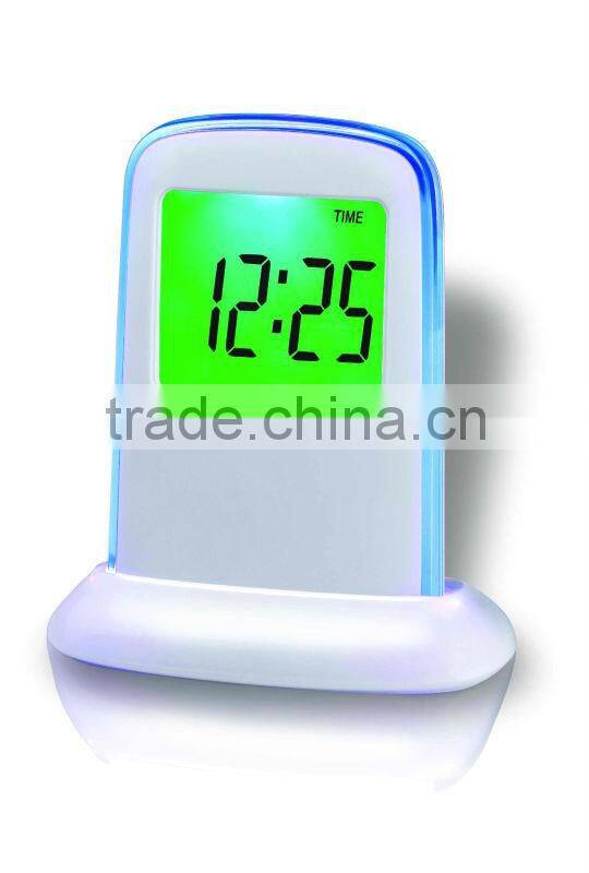 pushing panel seven color changing LED wake up digital table alarm clock