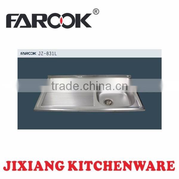 JZ-831L 100*50cm single bowl stainless steel sink with left drainboard