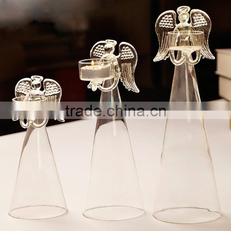 Angel wing glass candle holder