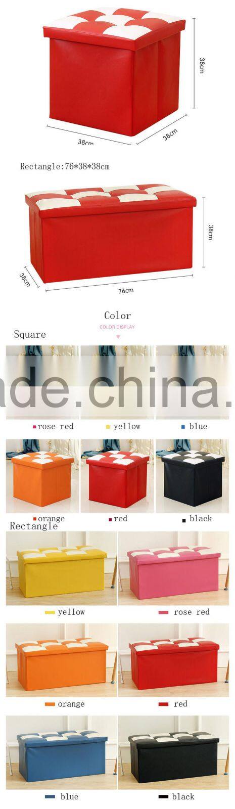 Waterproof rectangle Faux Leather Folding Seat Foot Stool Storage Box