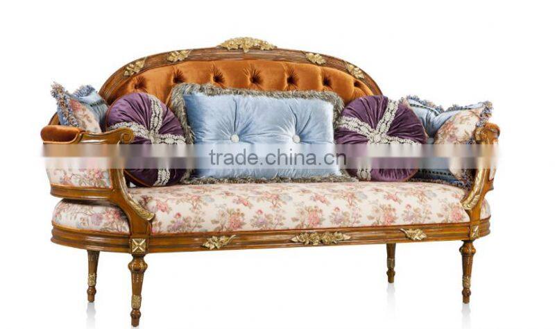 Concise design European living room wood carving fabric sofa set