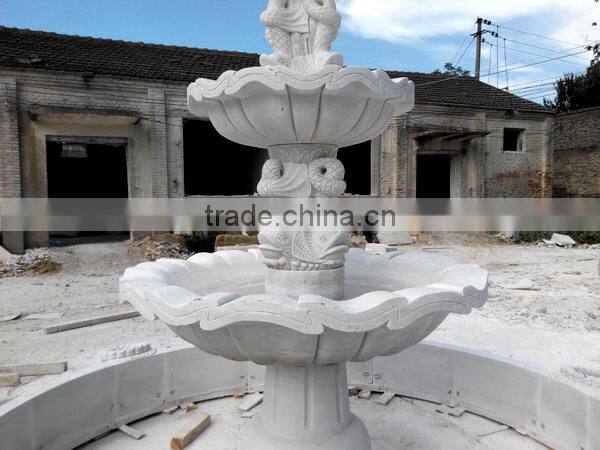 Fish Carved White Marble Garden Fountain
