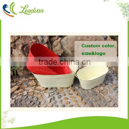 waterproof vintage flower white painting metal oval bucket