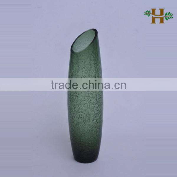 Cylinder Slanted Crackle Glass Vase Tall Glass Vase