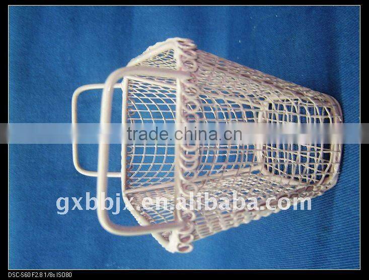 Pink rectangle storage wire basket for plants with ear handle