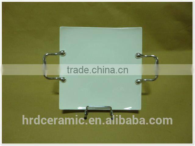 New product stock ceramic soup bowl with spoon & plate with Metal handle