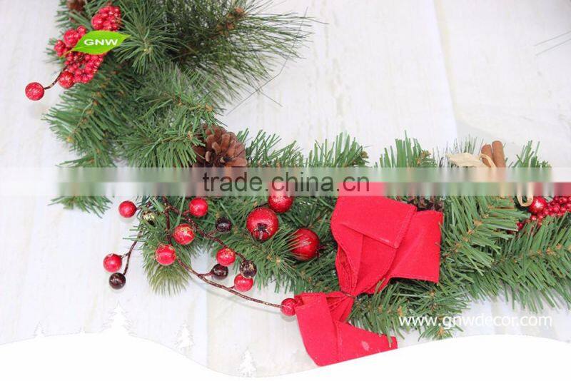 GNW CHGR-1607020 New hot High similation artificial christmas garland with red bowknot for Christmas Decoration