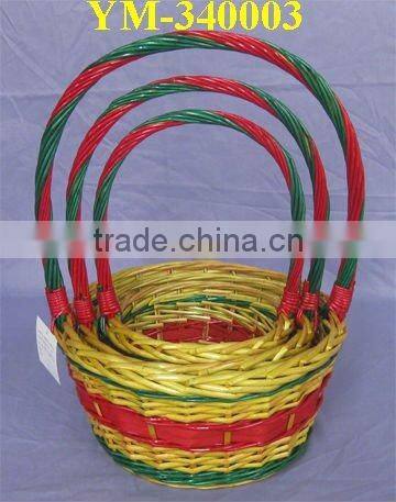 christmas wicker baskets with brown colorful handles
