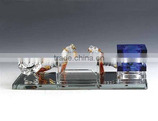 JINGYAGE K9 Yellow Animal Crystal Blue Pen Holder Set With Clock