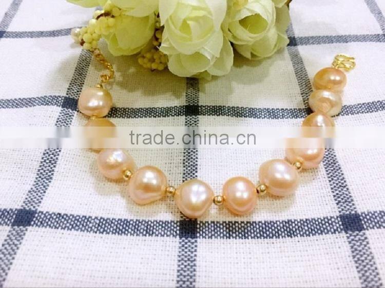 14k gold 4-5 mm pink baroque freshwater pearl bracelet