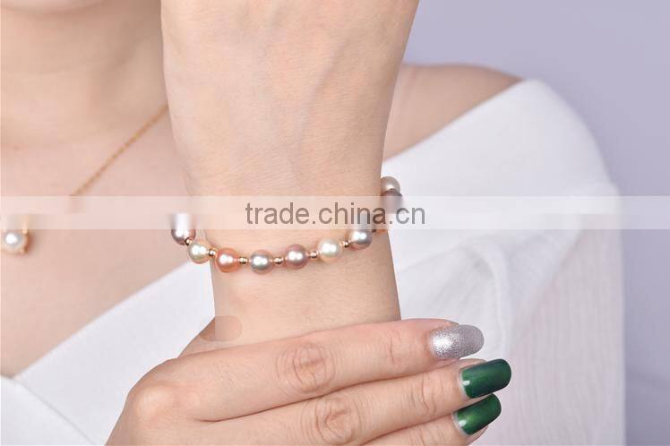 AAA 13-14mm round multicolors Edison pearl bracelet