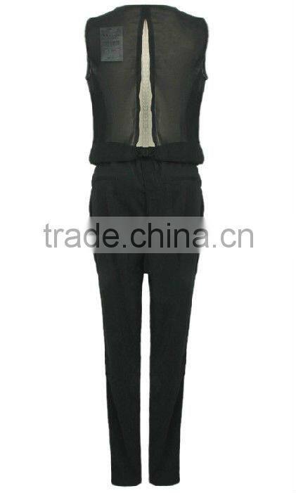 Trendy style ladies sleevless top long pant sexy jumpsuits with back open