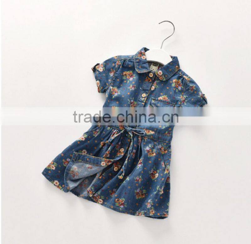 Wash Printing Flower Denim Dresses of the girls