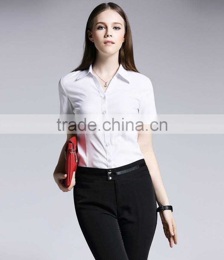 Fashion Ladies Short Sleeve Formal Tops Blouse Cotton Shirt