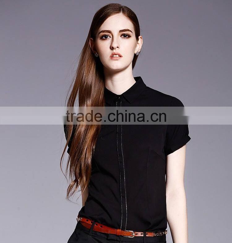 Ladies Fashion Short Sleeve Front Facing Placket Formal Shirt