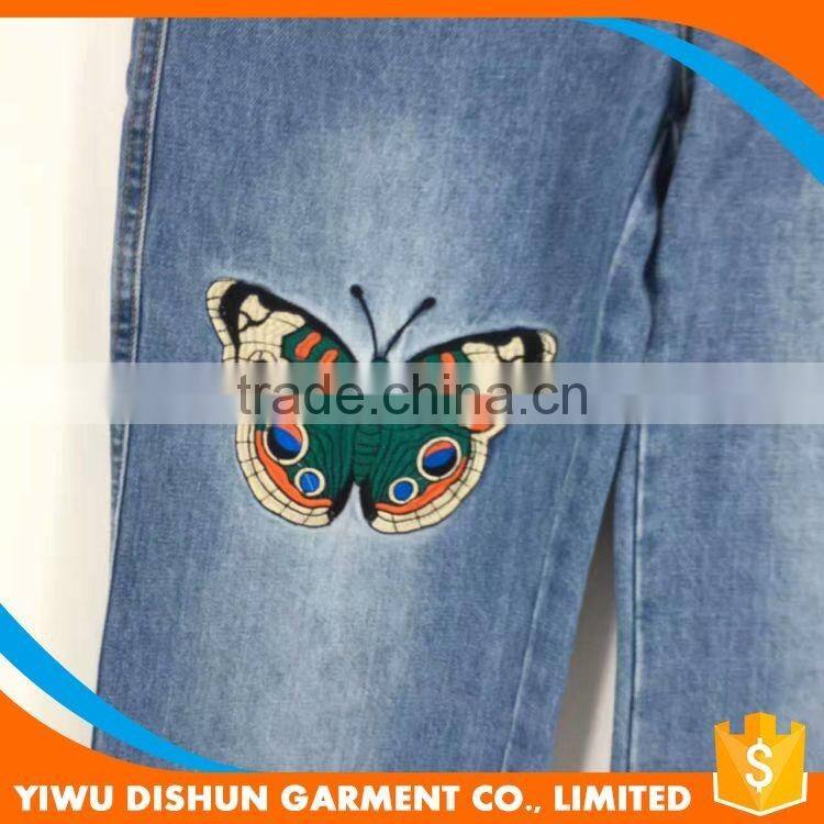 Ladies wholesale butterfly embroidery name brand jeans pants