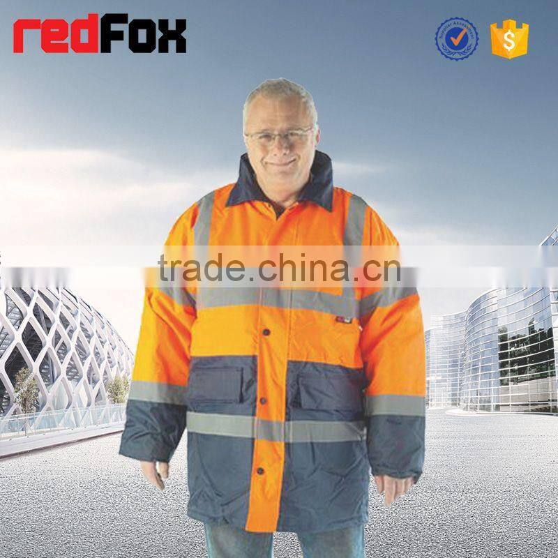 hi vis protective winter safety reflective parka with removable hood