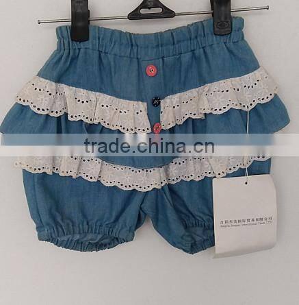 fashion baby girls skyblue thin denim embroidered hot shorts for summer